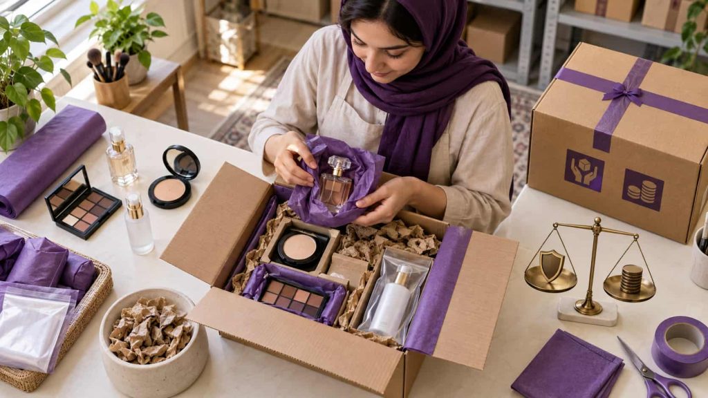 بسته‌بندی ایمن محصولات آرایشی برای ارسال اینترنتی